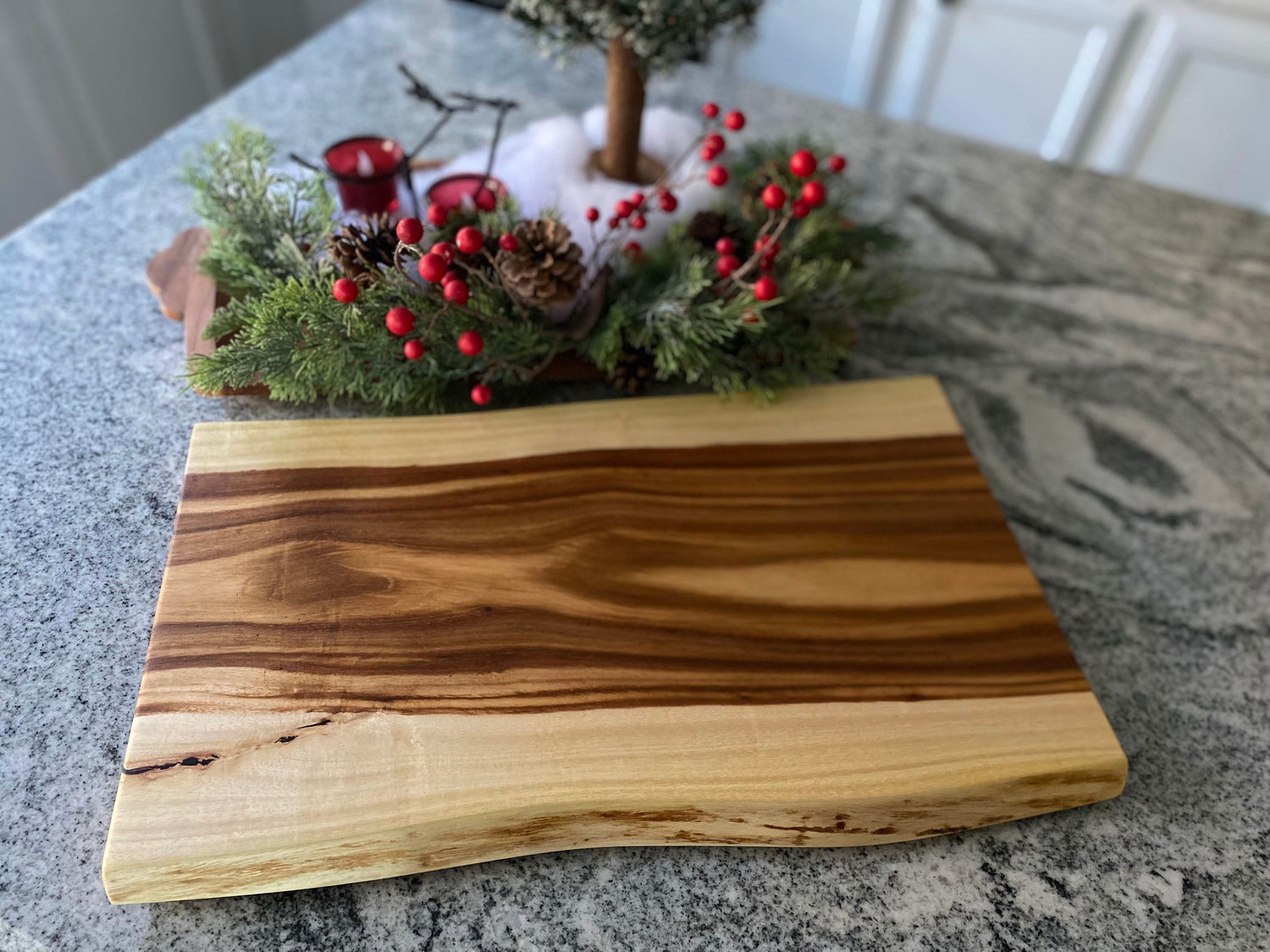 Live Edge Cutting Board Olive Wood, Handmade Rustic Wooden Serving Board